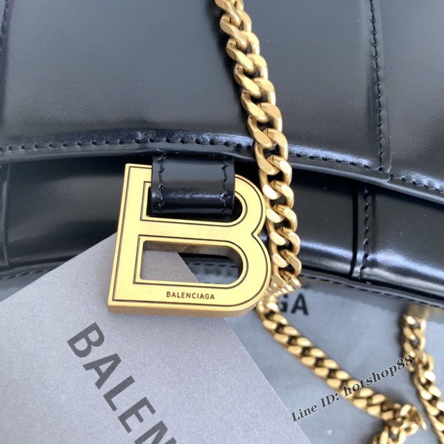 Balenciaga專櫃爆款平紋黑色金扣Hourglass mini鏈帶包 巴黎世家鏈條沙漏包 fyj1478